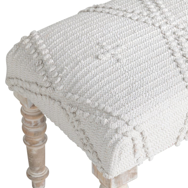 46 in. White Upholstered Accent Bench with Cream Solid Wood Frame
