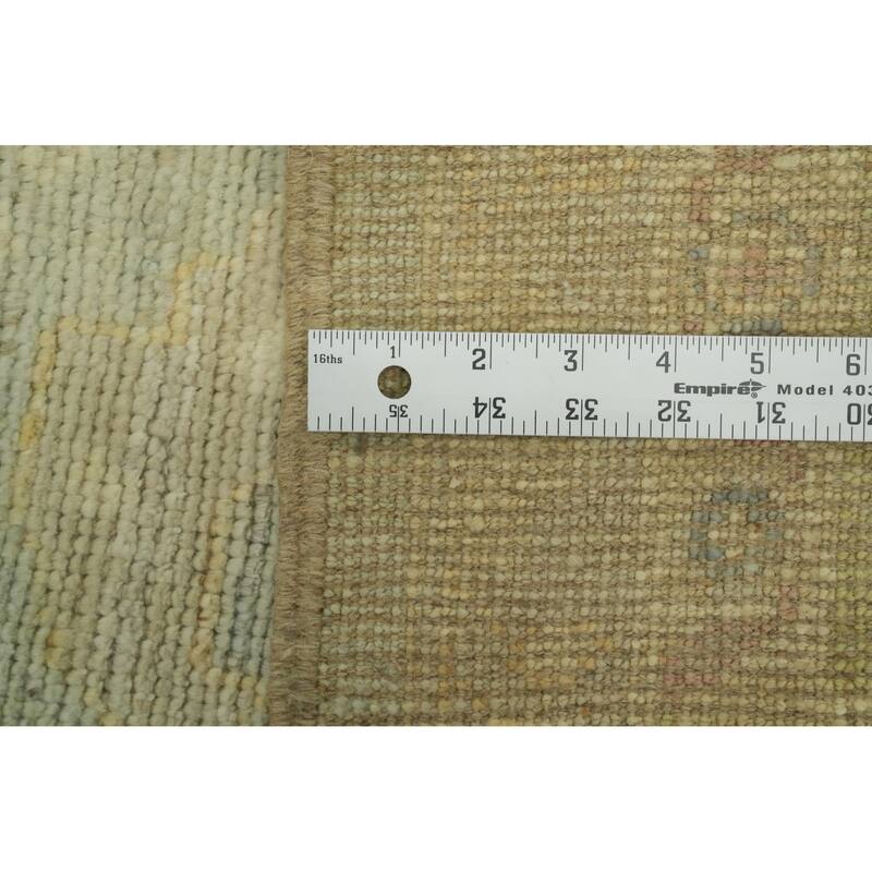 Handmade Wool Oushak Turkish Area Rug, Floral Geometric Carpet - 12' 1'' X 9' 0''