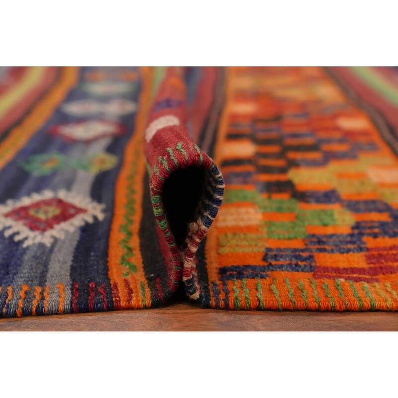 Hand Woven Oriental 100% Wool Carpet Southwestern Tribal Multi-Colored Kilim Area Rug - 7' 5'' X 6' 0''