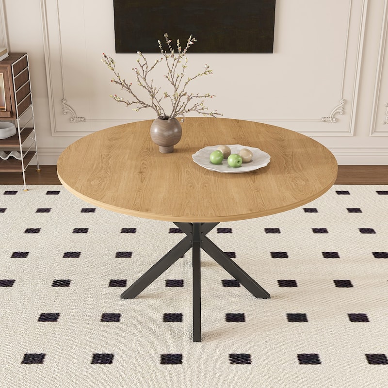 Roomfitters Extendable Round Dining Table for 2-6, 43 to 58 Inch Wood Veneer Expandable Table, Carbon Steel Base, Oak Finish