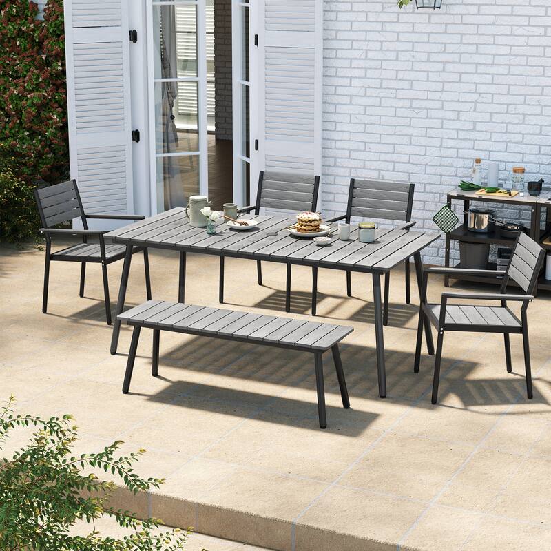 Outdoor 5/6-Piece Patio Dining Set with Stacking Chairs and Bench