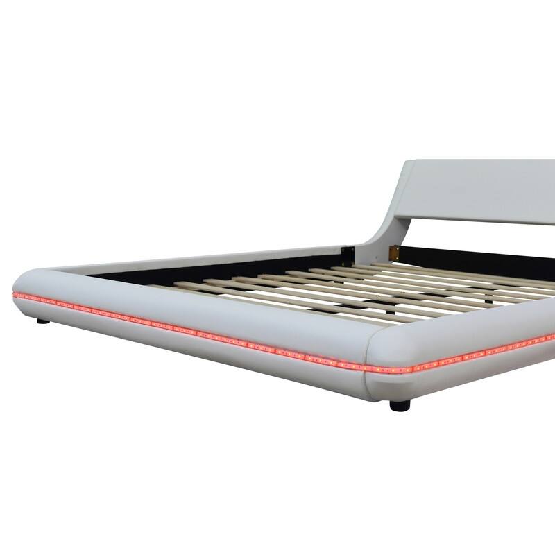 Queen Size Low Profile Bed with Sloped Headboard, Upholstery Platform