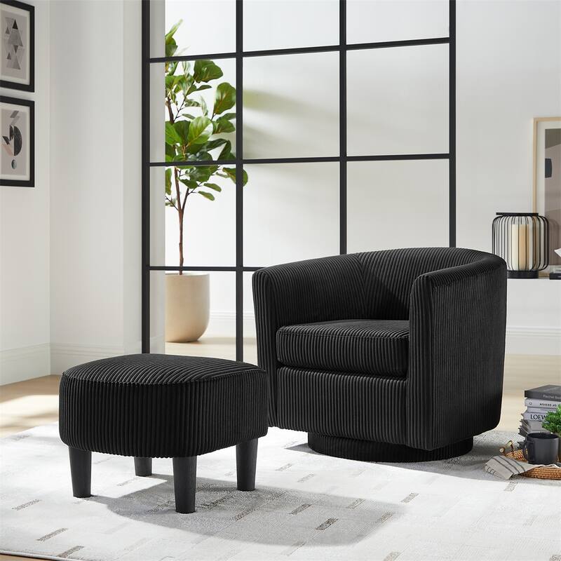 Swivel 360 Recliner Corduroy Accent Chair Single Sofa with Ottoman