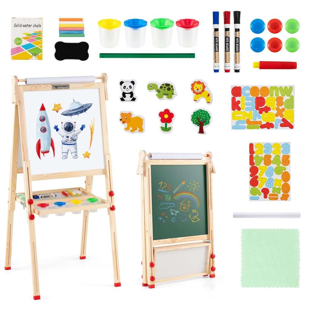 Gymax Wooden Art Easel for Kids 3 in 1 Height Adjustable Foldable