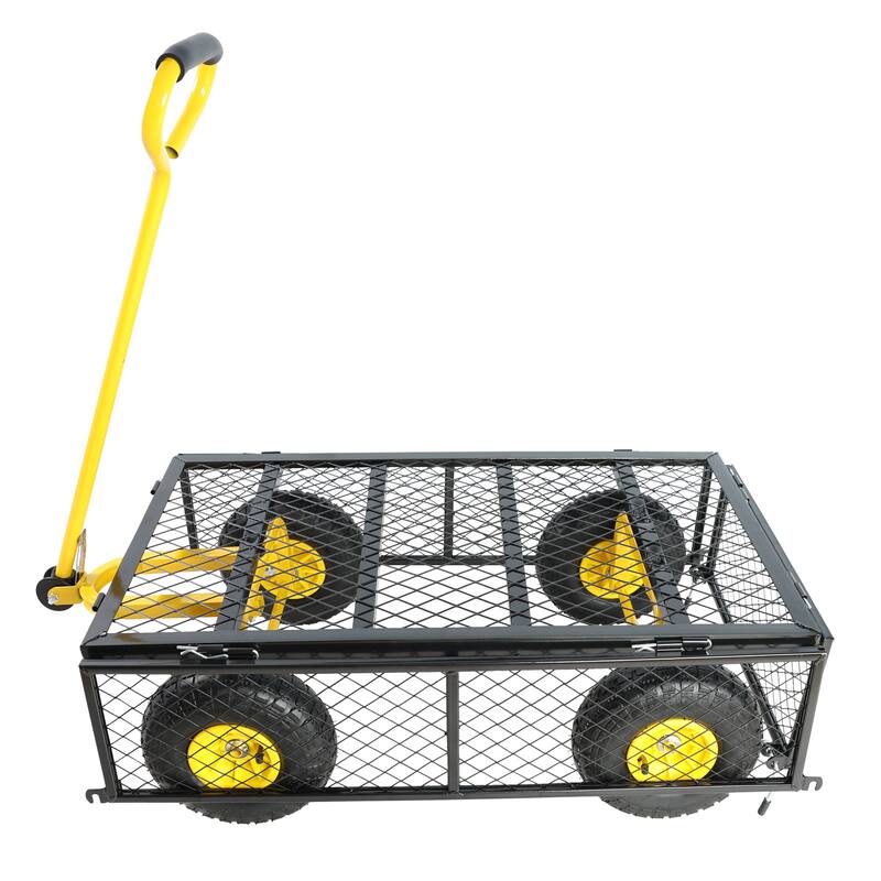 Steel Frame Garden Trolley with 180° Steering Handle, Removable Sides, 550lbs Capacity, 10-inch Pneumatic Tires for Yard - Metal