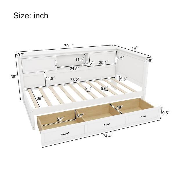 dimension image slide 1 of 2, L-Shaped Bed Frame with 3 Drawers, Led Downlight and USB Port聽