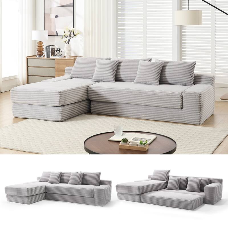 Modern L Shaped Sleeper Sofa with Memory Foam Cushions and Steel Frame for Living Room and Guest Room - Light Gray