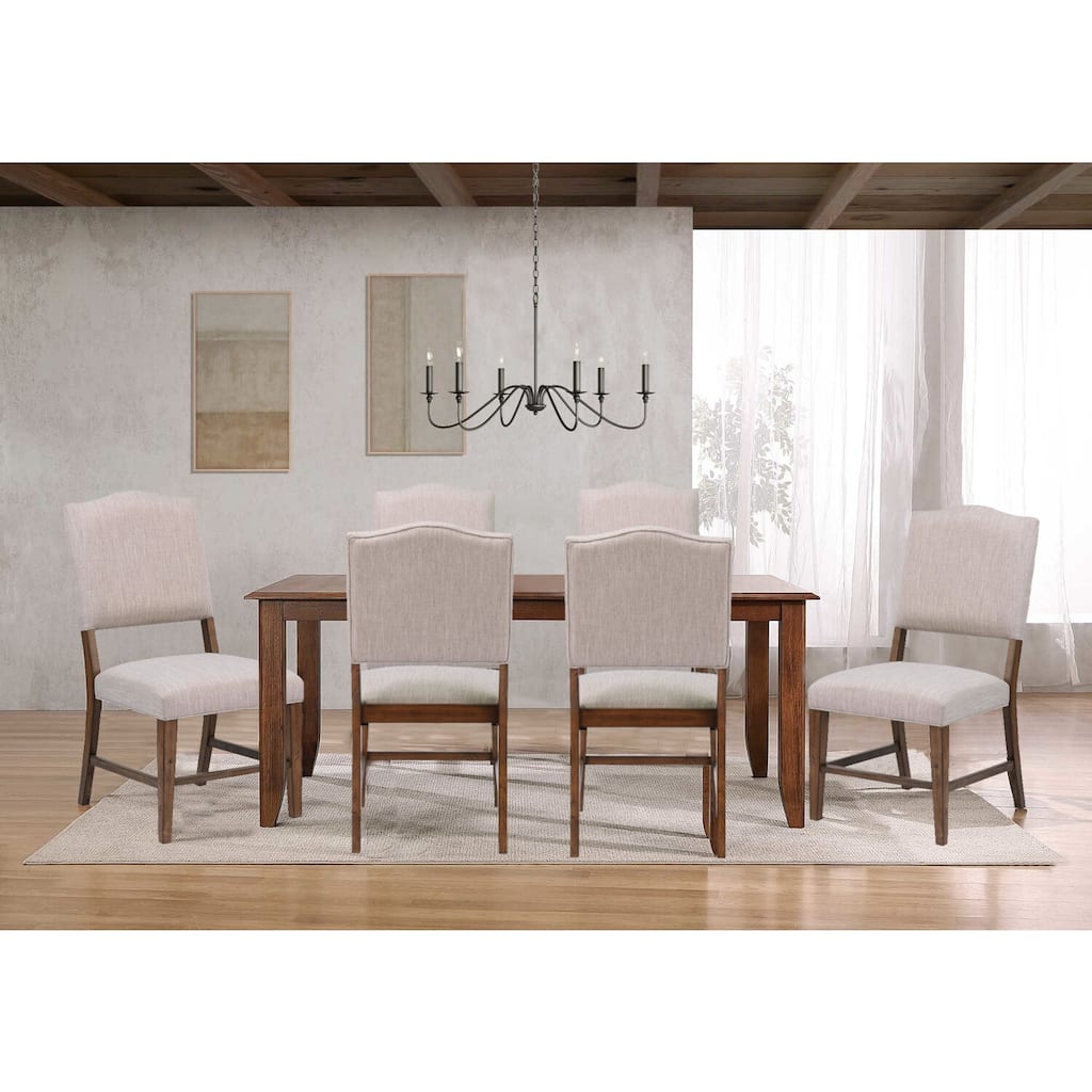 30 in. H, 9 -Piece Brown Rectangle Wood Top with High Slat Back 8 Seating Dining Room Set