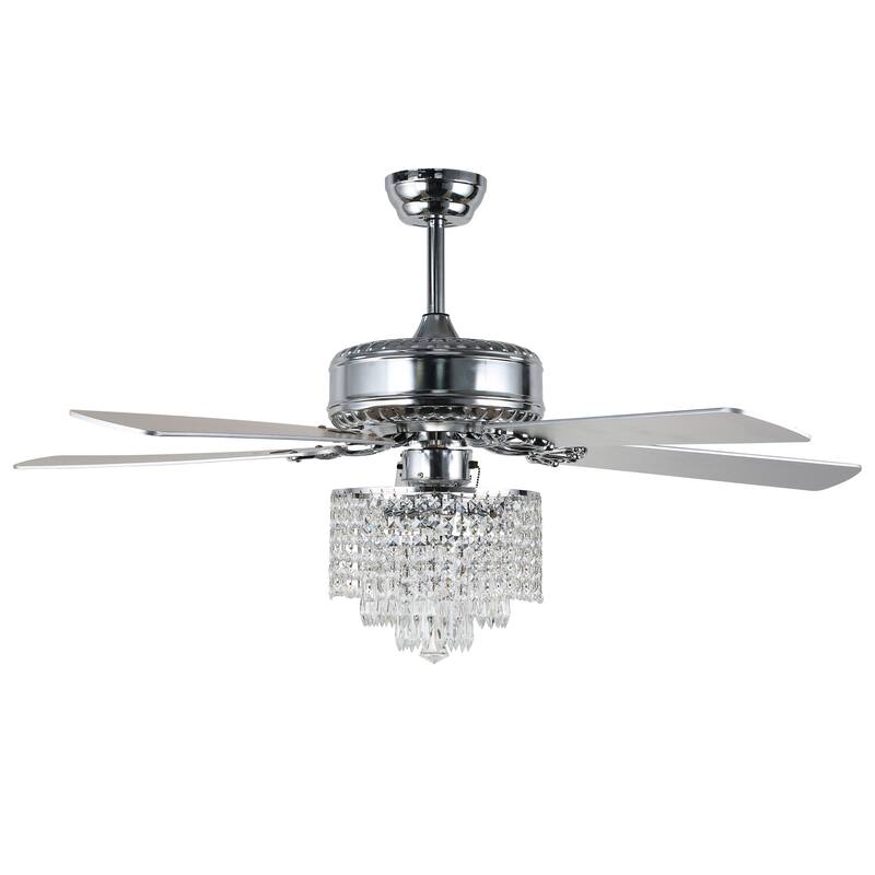 52" Modern Indoor Reversible Crystal Drum Ceiling Fan with Remote Control and Light Kit Chrome
