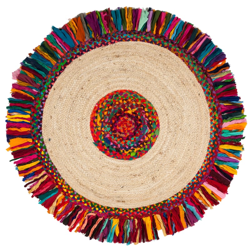 SAFAVIEH Handmade Cape Cod Telli Coastal Jute Rug with - 8' Round - Ivory/Red