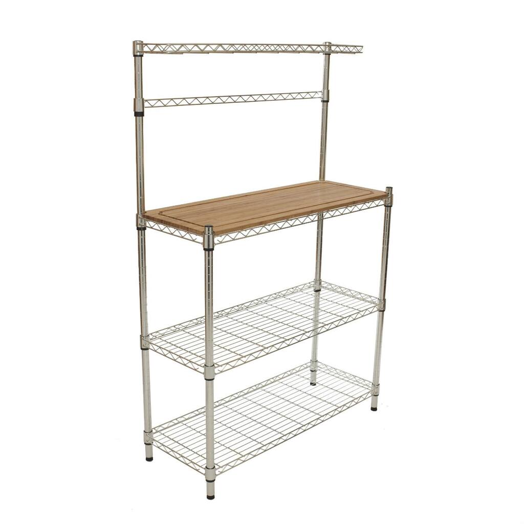 Daily Boutik Metal Bakers Rack with Hanging Bar and Bamboo Cutting Board