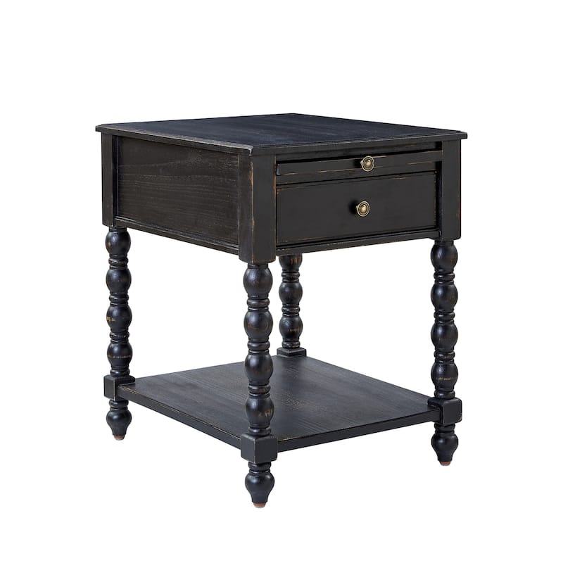 Eric Traditional 26" Tall Solid Wood End Table with Built-in Charging Station and Extendable Tray by HULALA HOME