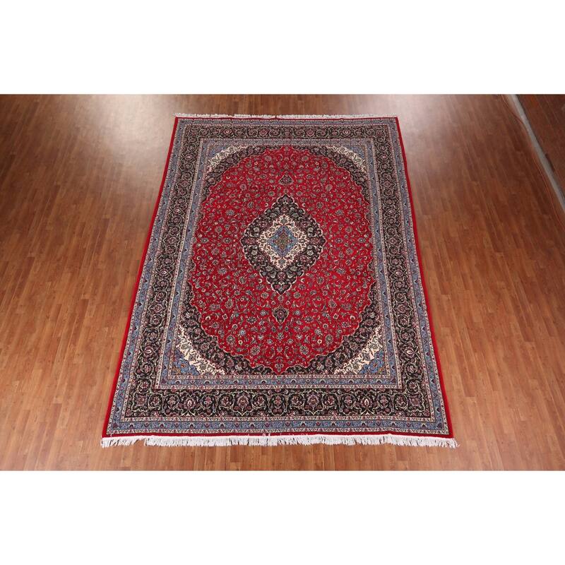 Traditional / Floral Red Kashan Turkish Rug Machine-Made Carpet - 9'7" x 12'11"