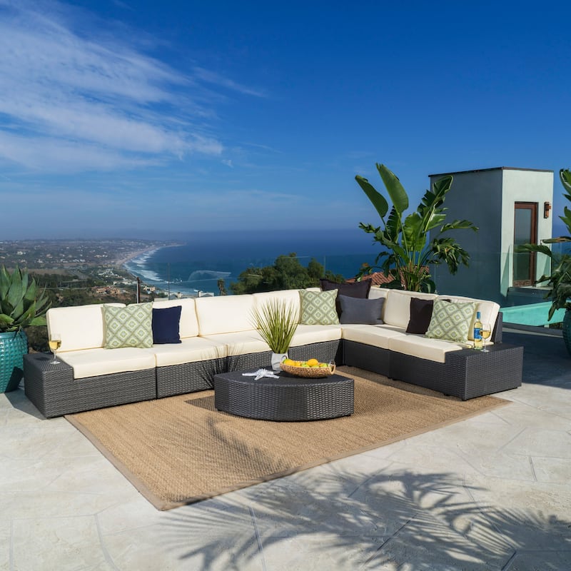 Santa Cruz Outdoor 8-piece Wicker Sofa Set with Water Resistant Cushions by Christopher Knight Home - grey + white