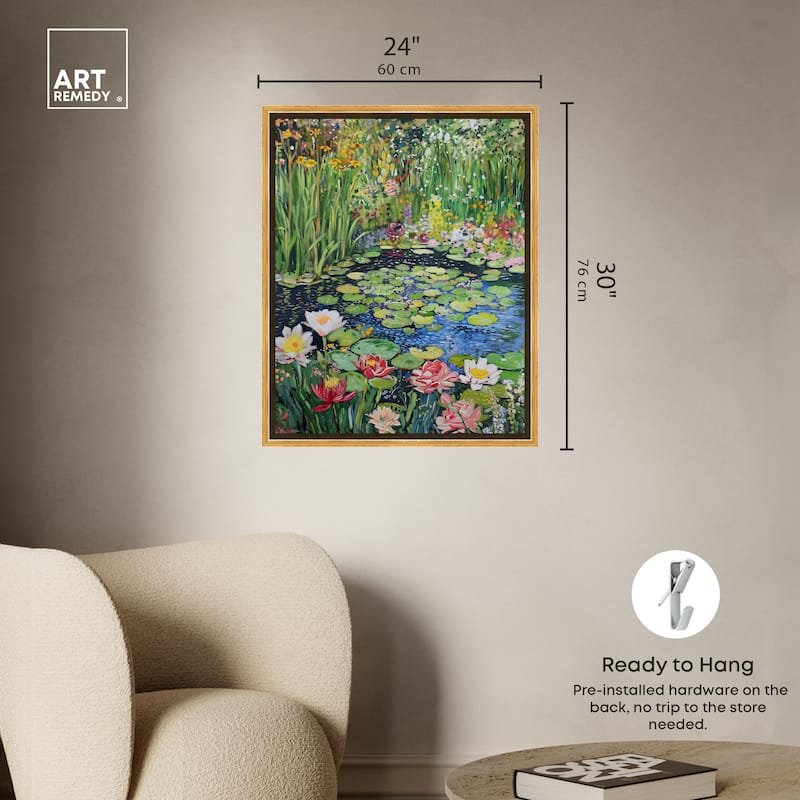 Art Remedy Impressionist Pond Framed Impressionism 1 Piece Canvas Wall Art /Monet And Van Gogh Inspired Art