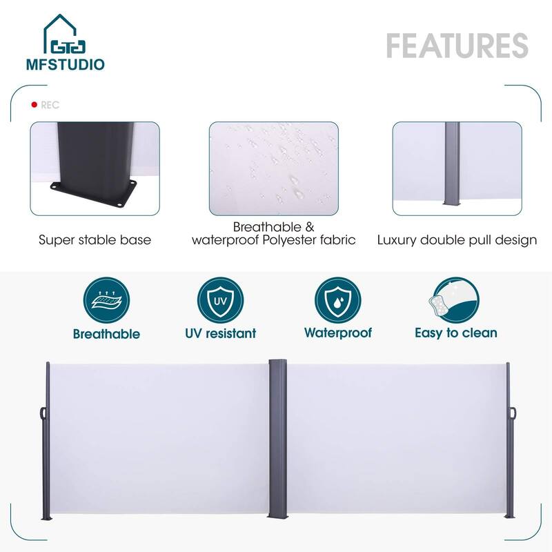 MFSTUDIO Outdoor Side Awning, Patio Retractable Screen Private Space Divider