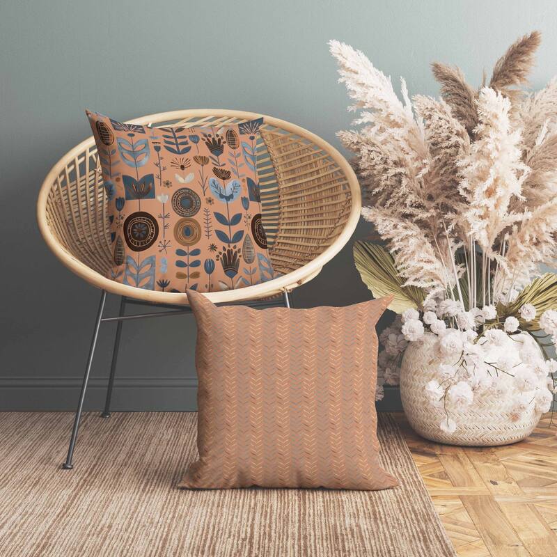 Baltic Blossoms Faux Suede Reversible Throw Pillow Blue and Brown