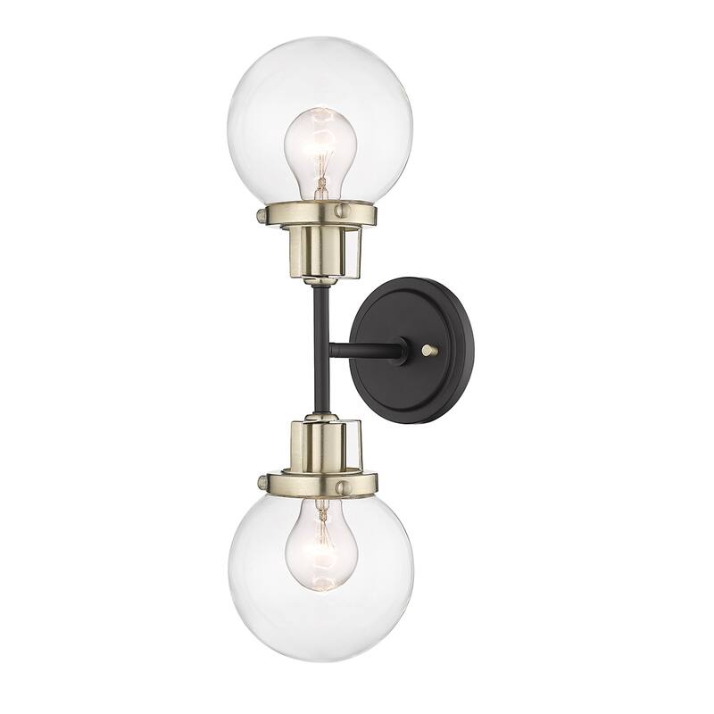 Millennium Lighting Mellrosa 2 Light Sconce in Matte Black Modern Gold with Clear Glass Shades