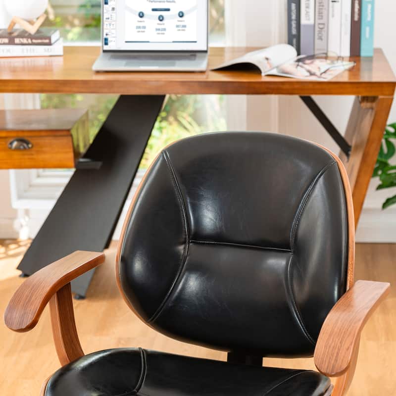 Glitzhome Leatherette Adjustable Swivel Desk Office Chair with Armrest Ergonomic Design
