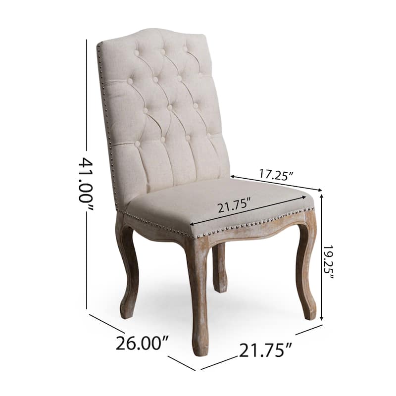 Weathered Hardwood Studded Beige Dining Chair (Set of 2) by Christopher Knight Home
