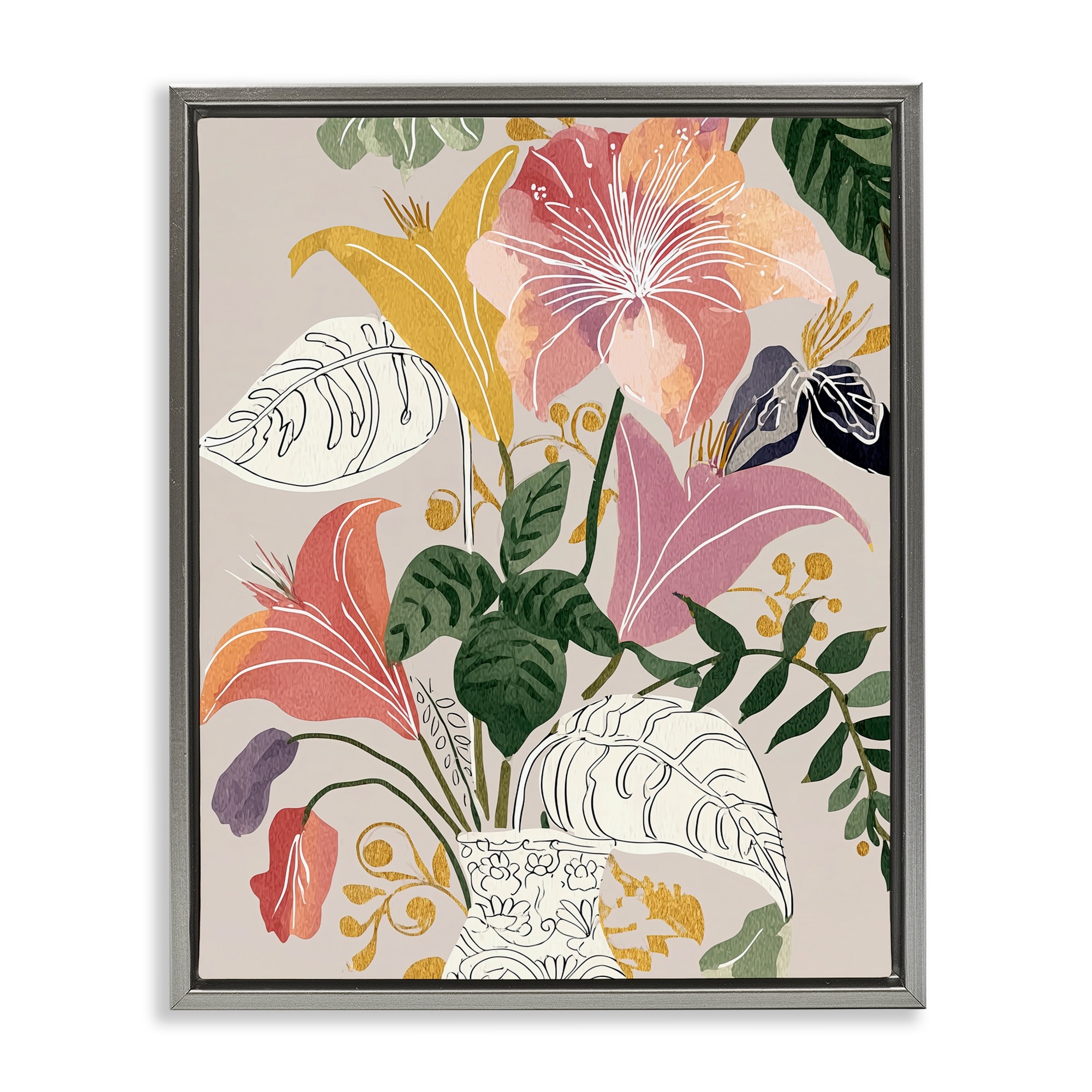 Stupell Playful Flower Bouquet Framed Floater Canvas Wall Art Design By Annabelle Hall