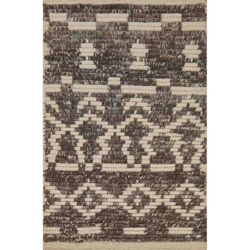 Striped Moroccan Oriental Rug Hand-Knotted Foyer Wool Carpet - 2'0"x 3'0"