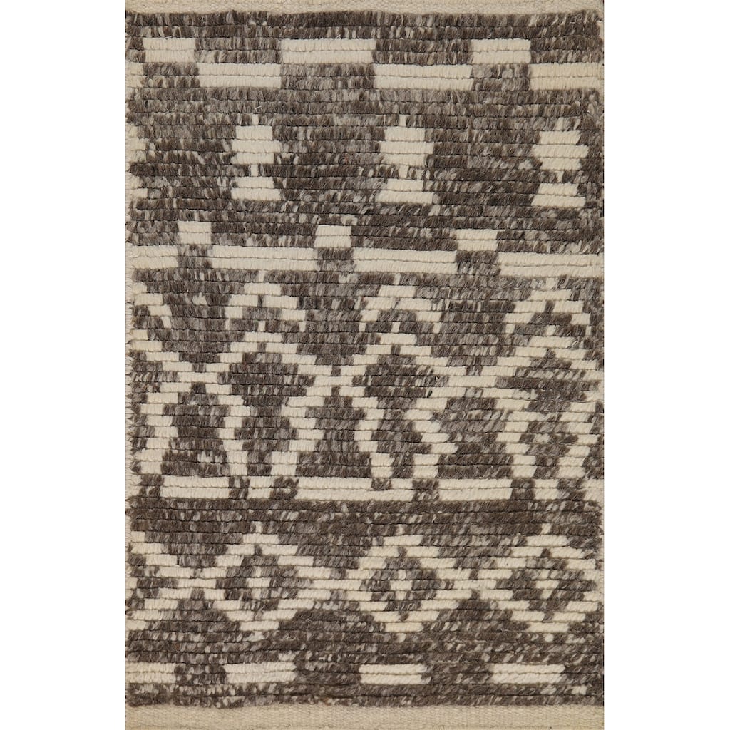 Striped Moroccan Oriental Rug Hand-Knotted Foyer Wool Carpet - 2'0"x 3'0"