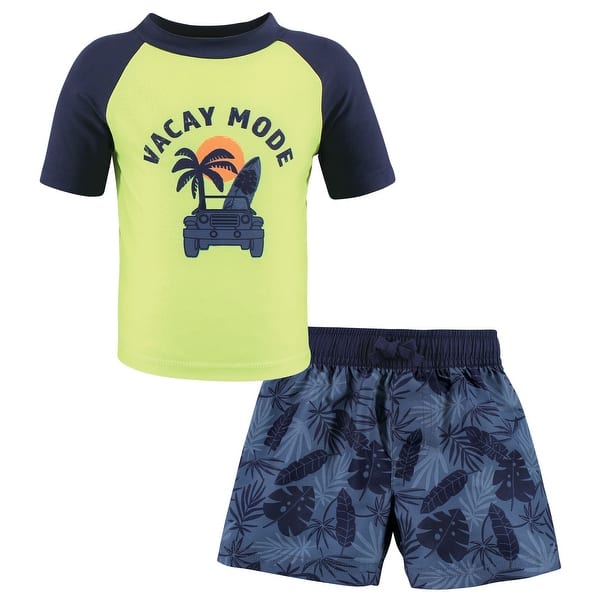 slide 1 of 1, Hudson Baby Boys Swim Rashguard Set, Vacay Mode 12-18 Months - Vacay Mode