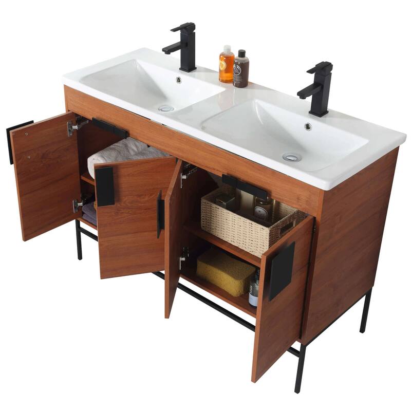 Modern Bathroom Vanity Set, Vitreous China Double Sink Top 48"
