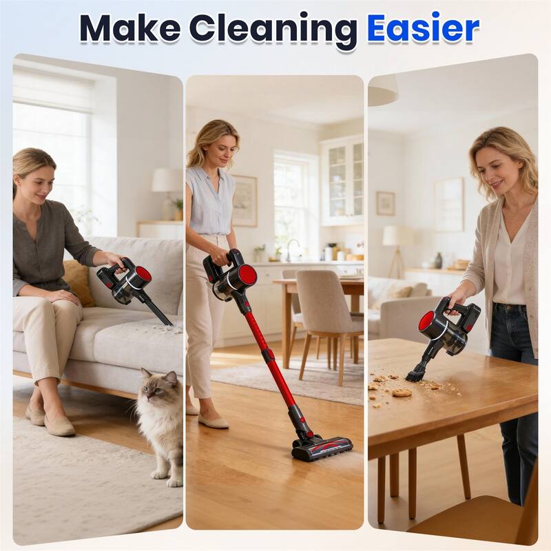 Cordless Vacuum Cleaner, Stick Vac, Powerful Suction, Rechargeable, Lightweight, and Versatile for Carpet, Hard Floor, Pet Hair