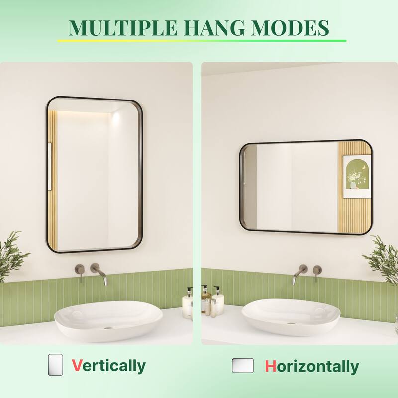 Organnice Rectangular Aluminum Frame Vanity Bathroom Mirror with Clear Glass