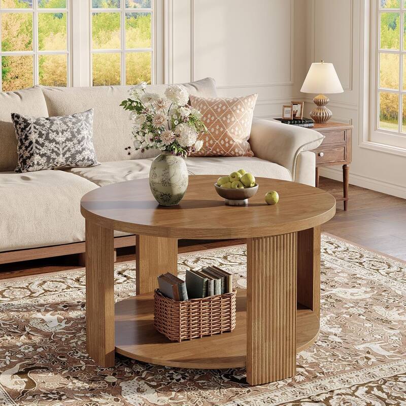 2-Tier Round Coffee Table for Living Room