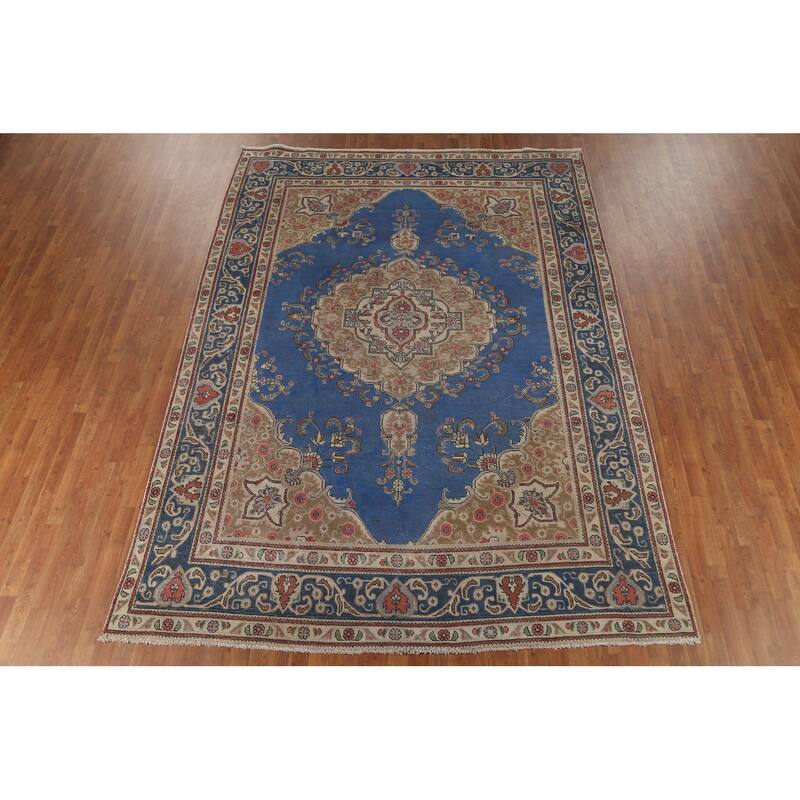 Blue Tabriz Persian Vintage Area Rug Handmade Wool Carpet - 8'3"x 11'5"