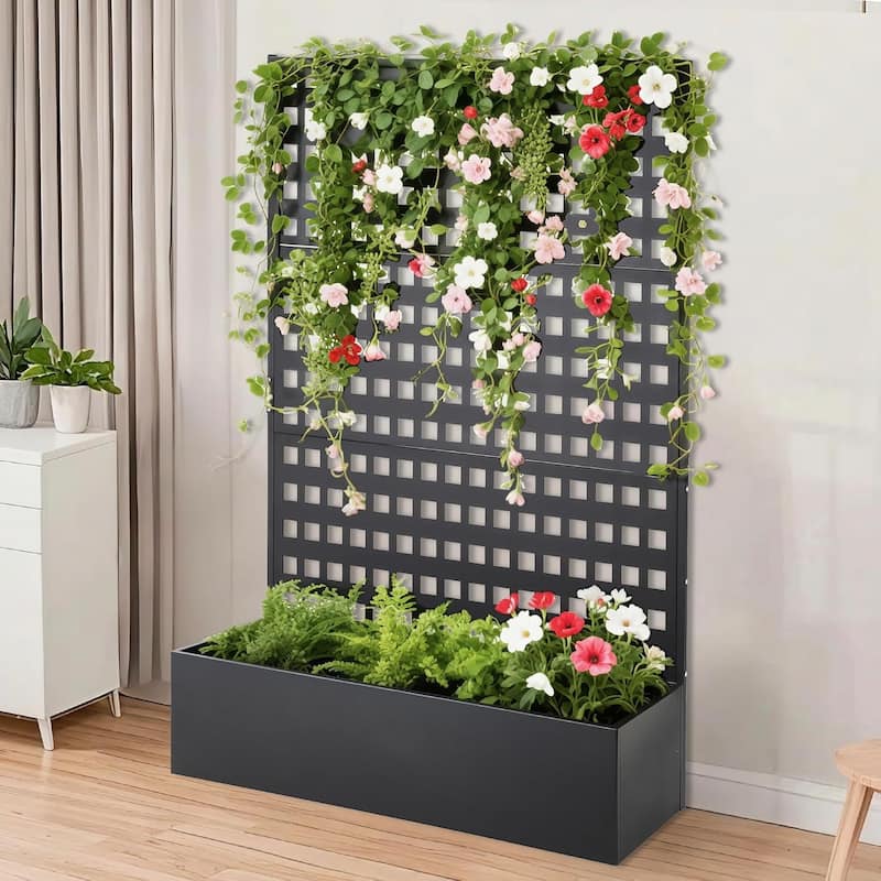 47x18x72inch Raised Garden Bed with Trellis with Drainage and Climbing Support