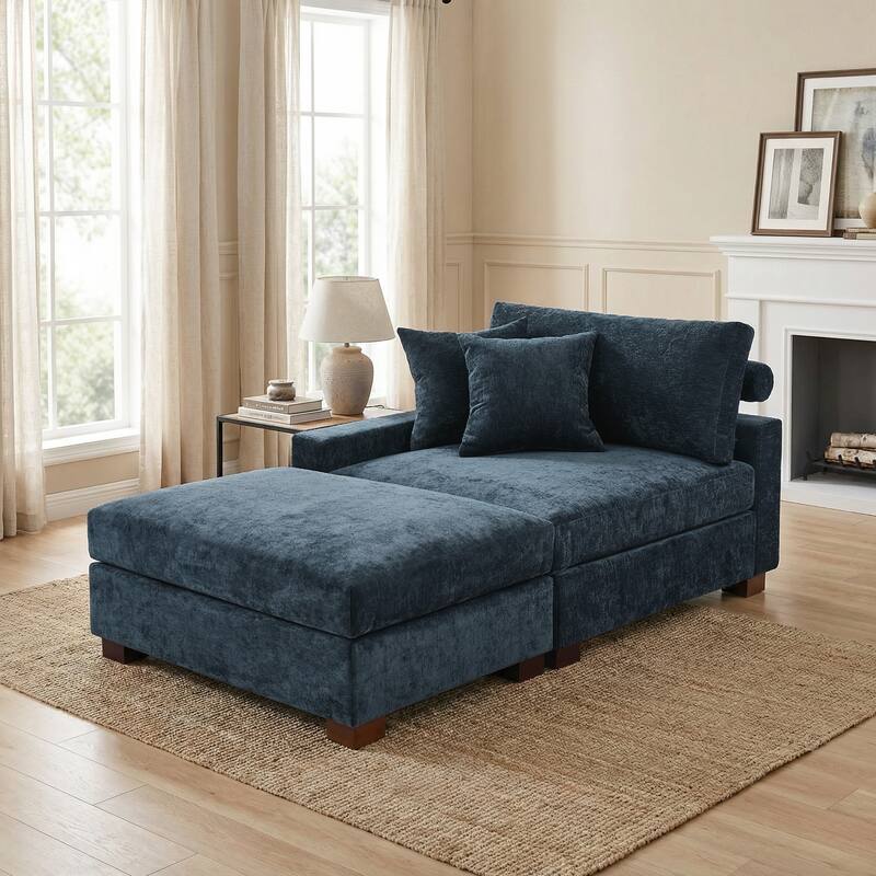 Plush Chenille Single Modular Sectional Sofa Chaise with Pillows