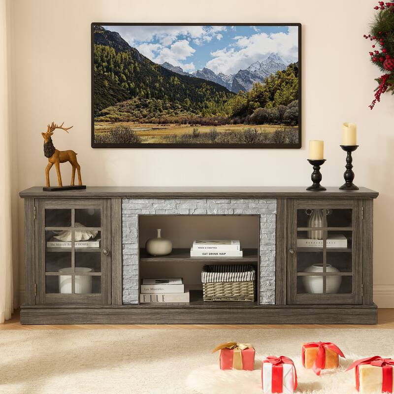 Faux Stone TV Stand TV Console for TVs up to 75", Large Entertainment Center Media Storage Cabinet with Adjustable Shelves