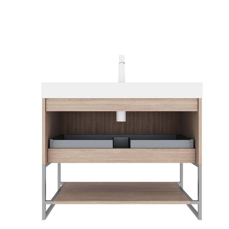 36" Freestanding Bathroom Vanity with Drawers and Open Shelves