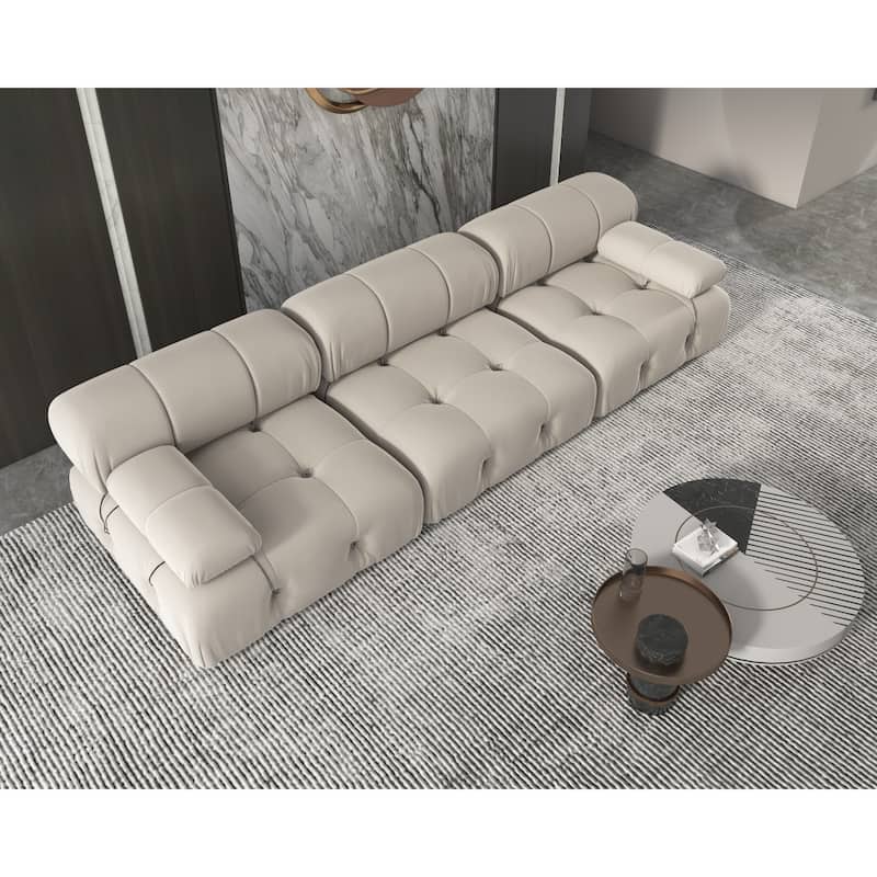 Velvet Sectional Sofa Reversible Modular Couch - Beige 3-seat