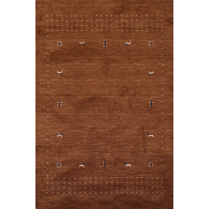 Brown Tribal Gabbeh Oriental Accent Rug Hand-Knotted Wool Carpet - 3'11"x 5'10"
