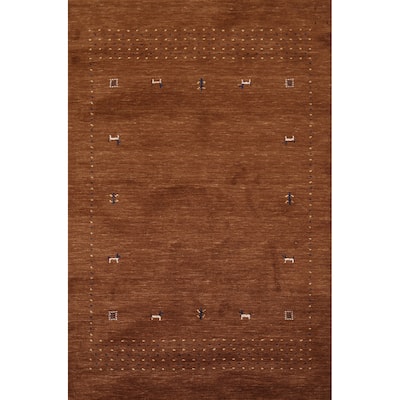 Brown Tribal Gabbeh Oriental Accent Rug Hand-Knotted Wool Carpet - 3'11"x 5'10"