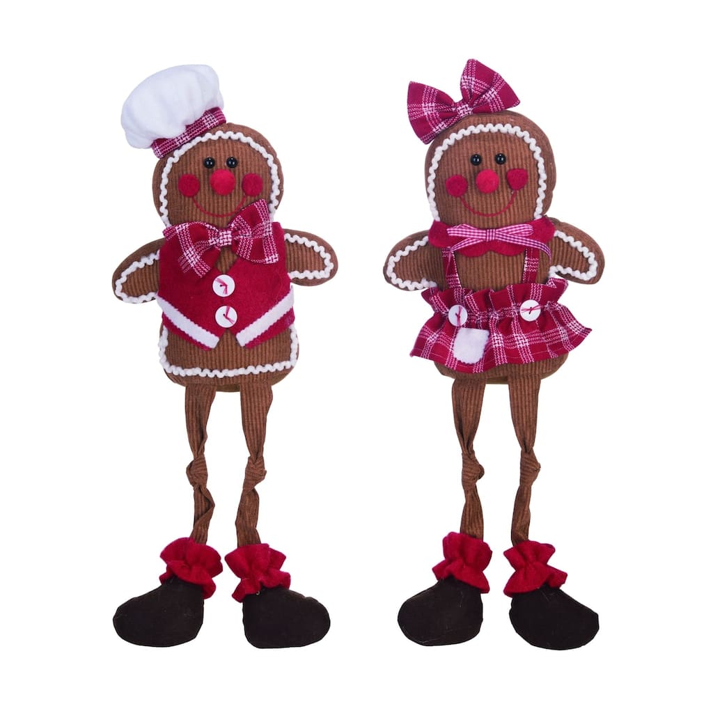2 Brown White Plush Corduroy Gingerbread Christmas Figurines 23"