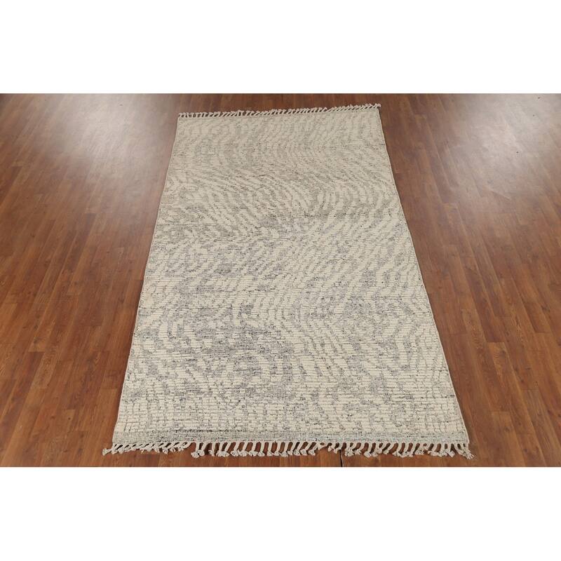 Beige Abstract Moroccan Oriental Area Rug Hand-Knotted Wool Carpet - 4'11"x 8'3"