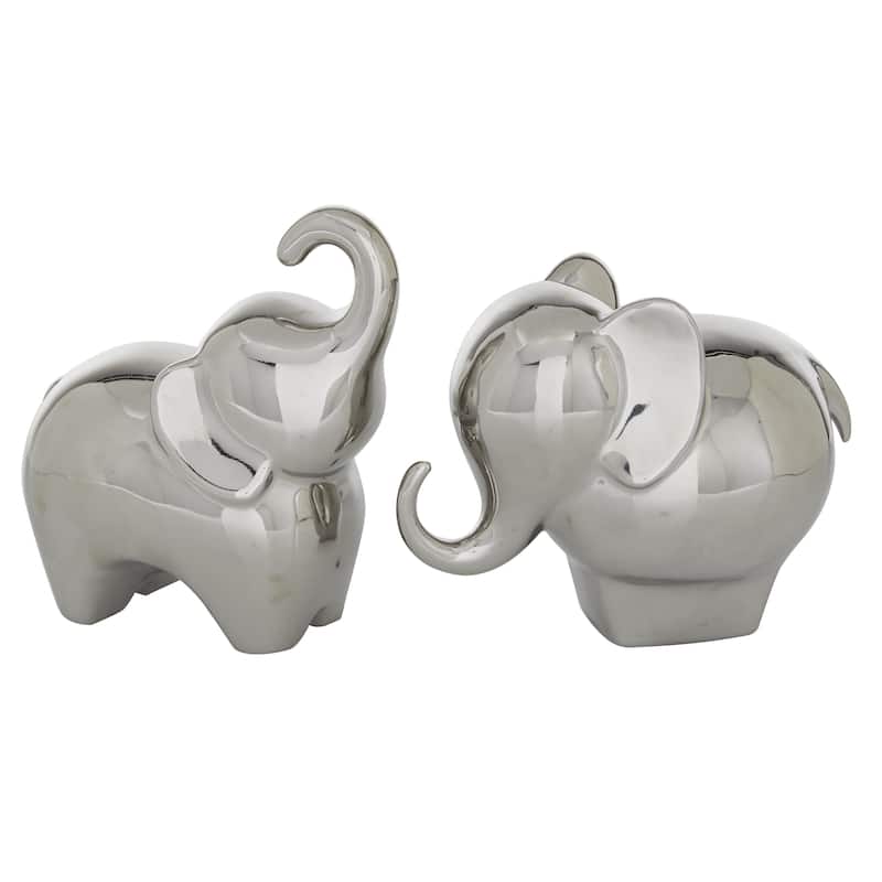 The Novogratz Gold, Silver, Black, White or Multi Colored Porcelain Ceramic Elephant Decorative Sculpture (Set of 2)