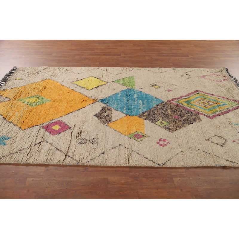 Geometric Moroccan Oriental Area Rug Hand-Knotted Wool Carpet - 4'9" x 8'9"