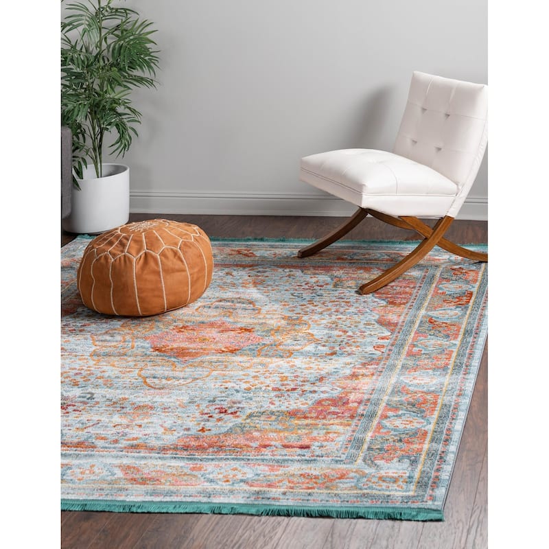 Traditional Samana Collection Area Rug - 4' Square - Light Blue