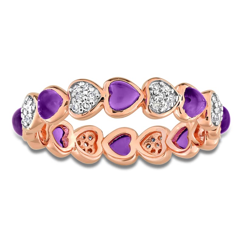 Miadora 1 3/5ct TGW Amethyst and 1/5ct TW Diamond Heart Eternity Band in Rose Plated Sterling Silver