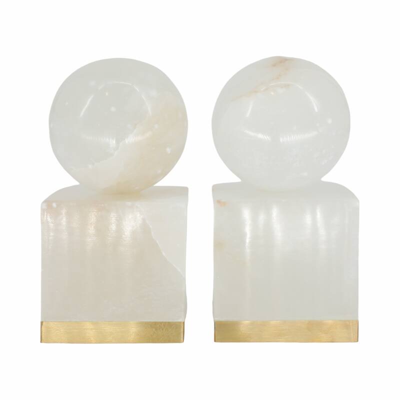Sagebrook Home 6" Abella Alabaster Orb on Base (Set of 2) - 3" x 3" x 6"