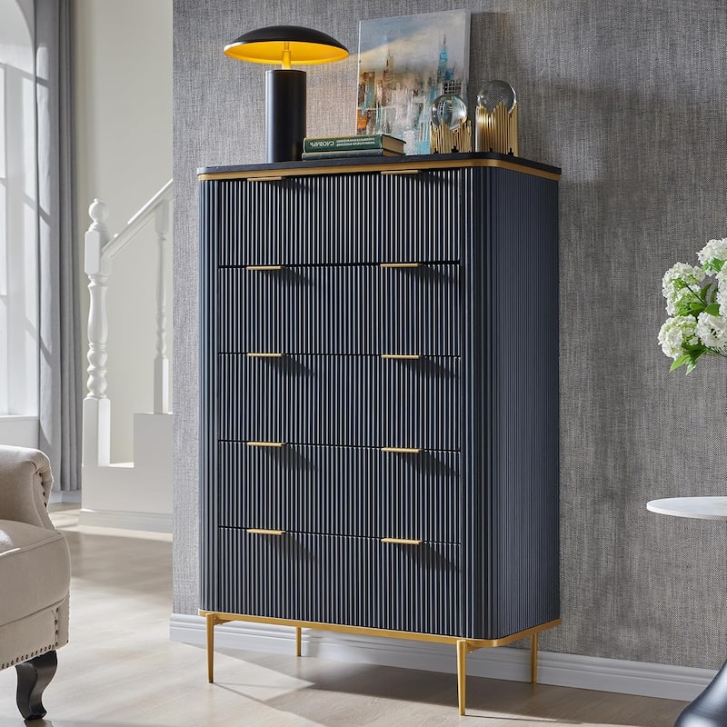 Modern Fluted 5 Drawers Dresser for Bedroom, Dresser Chest of Drawers
