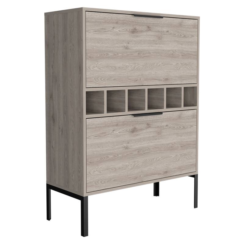 TUHOME Lyrata 43-inch Tall Bar Cabinet with 6 Wine Cubbies, Rack, and Double Door - Grey