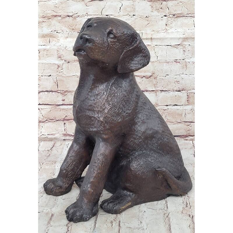 Bronze Metal Labrador Puppy Imitative Dog Sculpture Statue Figure Signed Art Collectible